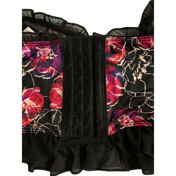 Torrid X Betsey Johnson Floral Print Black Pink Ruffled Longline Bra Size 2 D - Picture 6 of 10